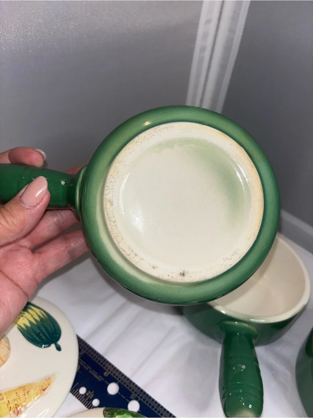 Green Ceramic Handled Vegetable Lid Vintage Japan Del Coronado